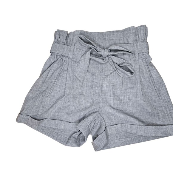 Charlotte Russe women's Medium gray paperbag belted linen shorts high waist - Picture 1 of 3